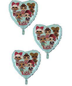 Pack Of 3 LOL Surprise Baby Blue Dotty Heart Shaped Foil Balloons - Girls Party Decorations