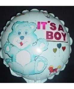 7" Its A Boy Round Mini Foil Balloon With Bear Includes Cup and Stick