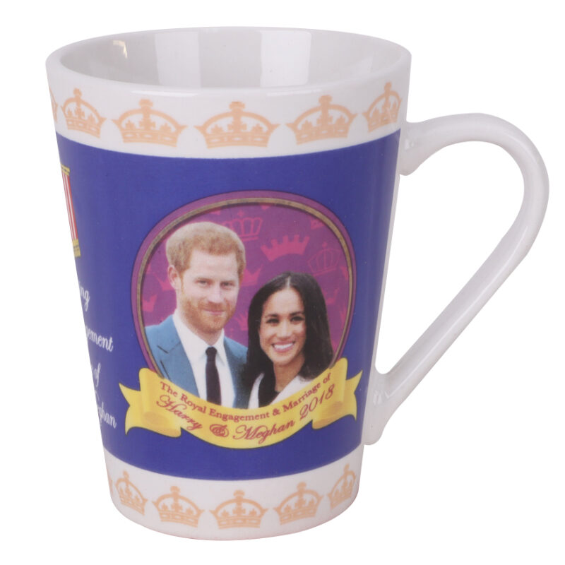 Royal Wedding V Shape Mug May 2018 Prince Harry Meghan Markle Souvenir Gift Cup (Blue)