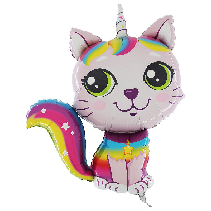 38" Rainbow Unicorn Cat Foil Balloon - PINK - Party Decorations