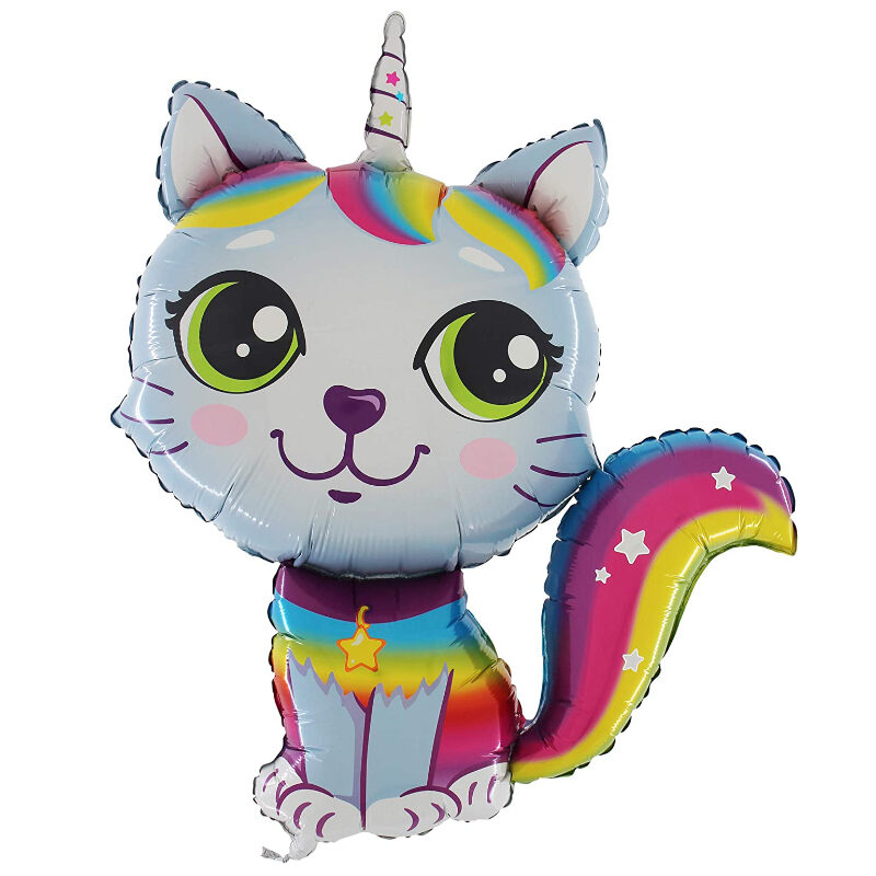 38" Rainbow Unicorn Cat Foil Balloon - BLUE - Party Decorations