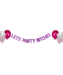 Let’s Party Bitches Party Banner and Balloons Set – 36” Heart Foil Balloons, 12” Latex Pearl, 12” Latex Metallic Pink, 12” Latex Fuchsia
