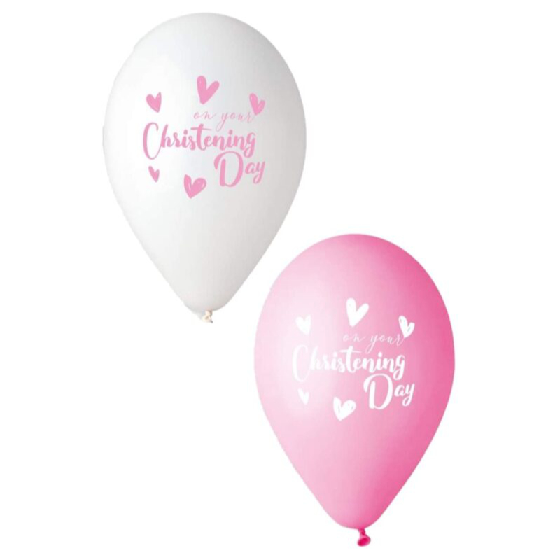 Pack of 25 - 33cm (13") On Your Christening Day Pink & White Balloons