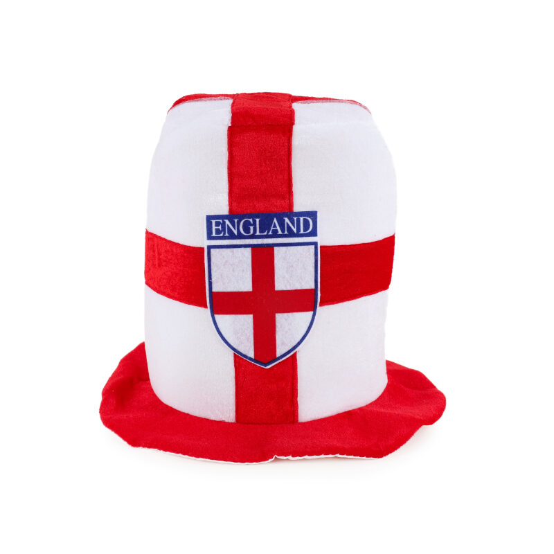 England Top Hat With St Georges Flag - Soft Plush Material - England Fancy Dress