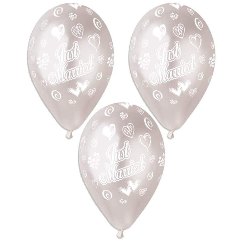Pack of 50 - 13 Inch Just Married Pearl Balloons- Party Decorations - Made in Italy