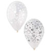 Pack of 50 - 13 Inch Clear Crystal Latex Balloons with White & Grey Hearts - Party Decorations - Made in Italy