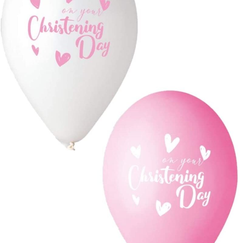 Pack of 50 - 13 Inch On Your Christening Day Pink & White Balloons