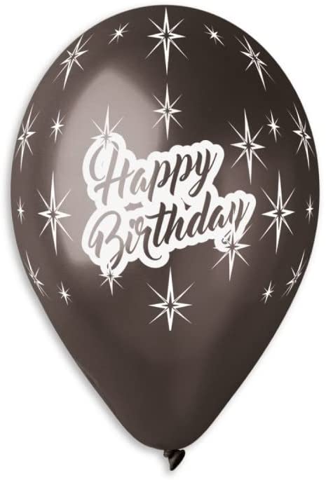 Pack of 25 - 13 Inch Metallic Latex Balloons, Gold Black & Silver with Happy Birthday Message - Party Decorations - Made in Italy