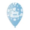 Pack of 25 - 13 Inch Pastel in BLUE Latex Balloons with White Stars, Hearts & 'Baby Shower'