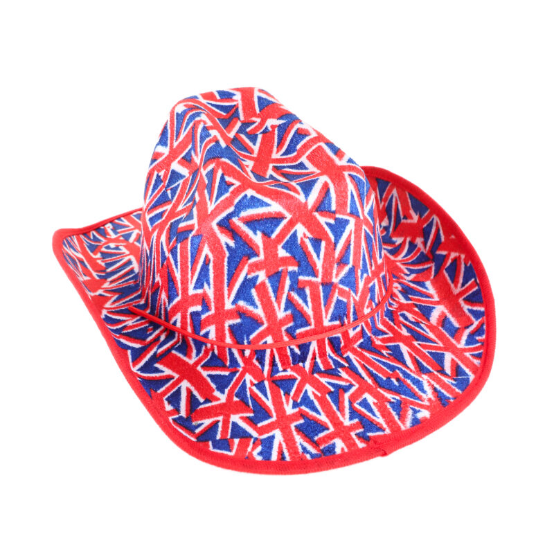 Union Jack Flag Design Velvet Cowboy Hat - British Fancy Dress - Queens Platinum Jubilee