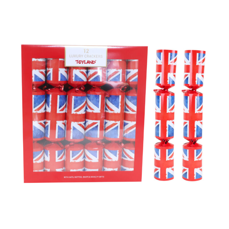12 Luxury Union Jack Design - Red, White & Blue Crackers - His Majesty King Charles The III Coronation British Decorations