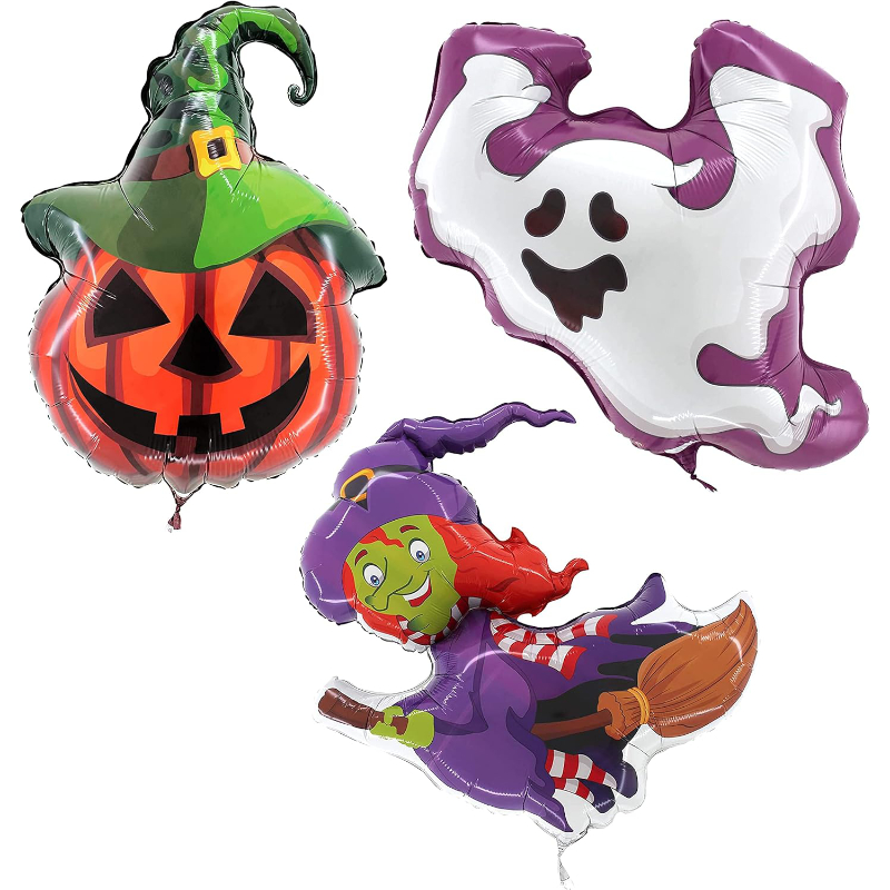 Pack of 3 - Large Halloween Foil Helium Balloons - Witch, Ghost & Pumpkin - Halloween Party Decorations