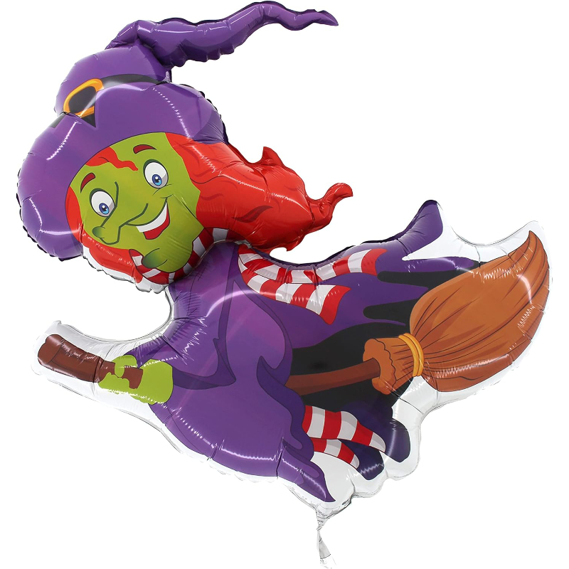 71cm (28") Flying Witch On Broom Halloween Foil Helium Balloon - Halloween Party Decorations