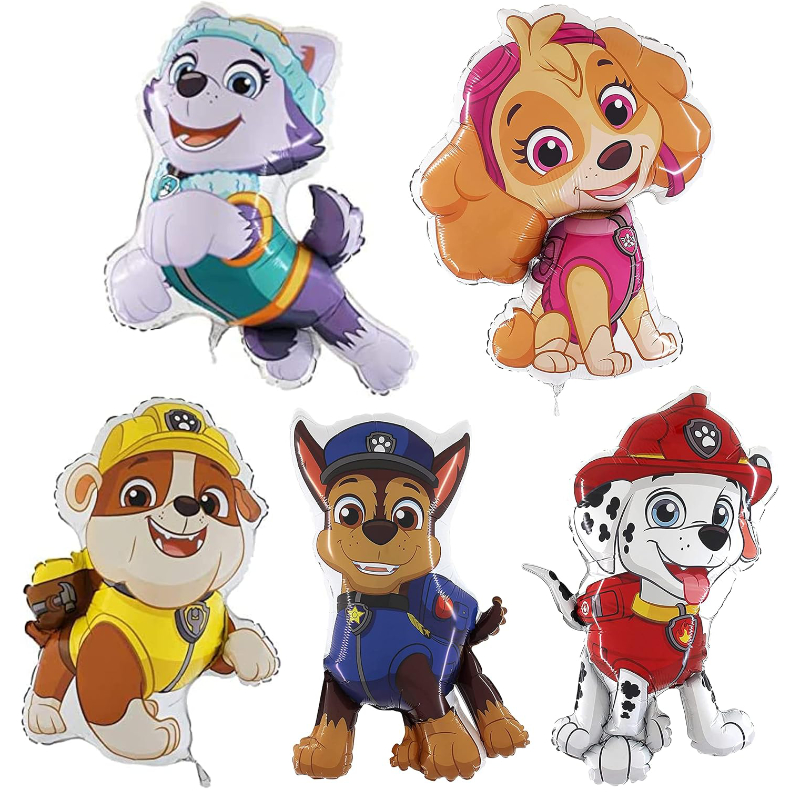 Pack Of 5 Paw Patrol Foil Balloons - Chase, Everest, Marshall, Rubble & Skye Character Foil Balloons - Kids Party Balloons