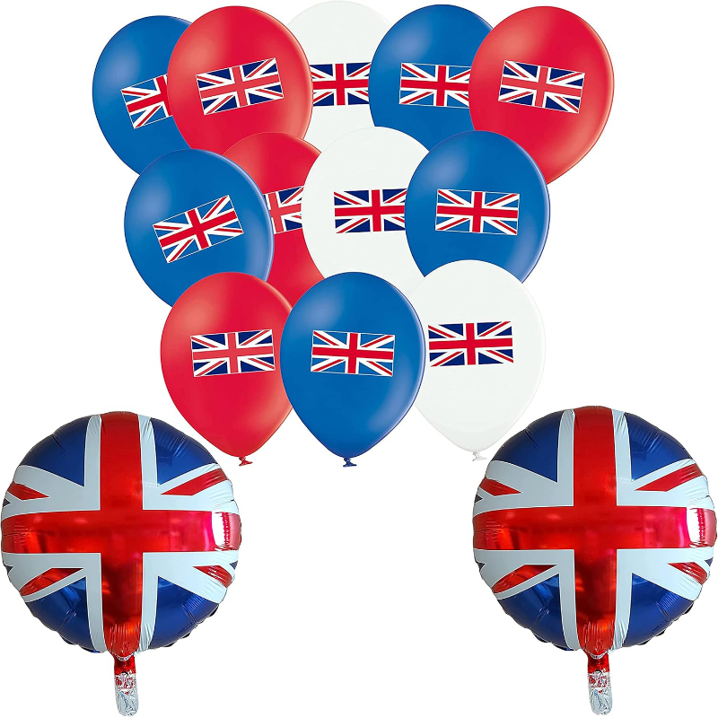 Union Jack Party Balloon Bundle - 2 x 46cm (18") Round Foil & 30 x 30cm (12") Latex Balloons - British Party Decorations
