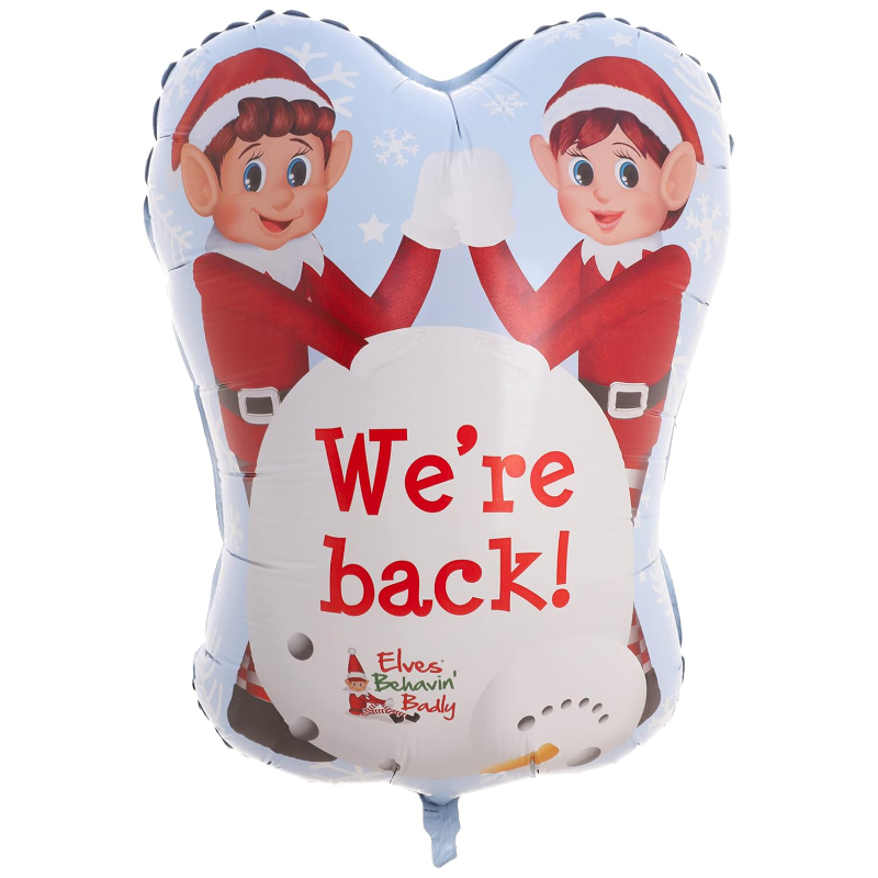 Elves Behavin Badly 'We're Back' Naughty Elf Foil Balloon - Christmas Party Decorations - Christmas Balloons