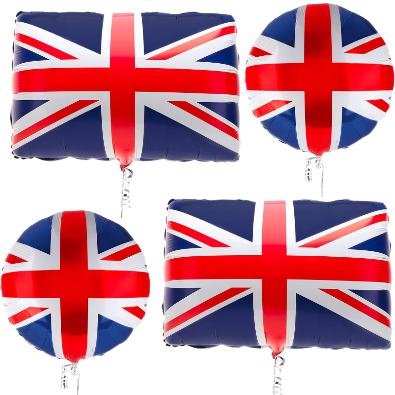 4 x Union Jack Party Balloon Bundle - 2 x 46cm 18" Round Foil & 2 x 56cm 22” Large Flag Foil - British Party Decorations