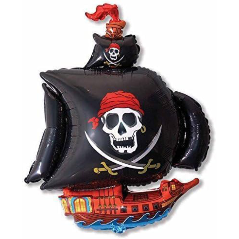66cm (26") Large Black Pirate Ship Foil Balloon