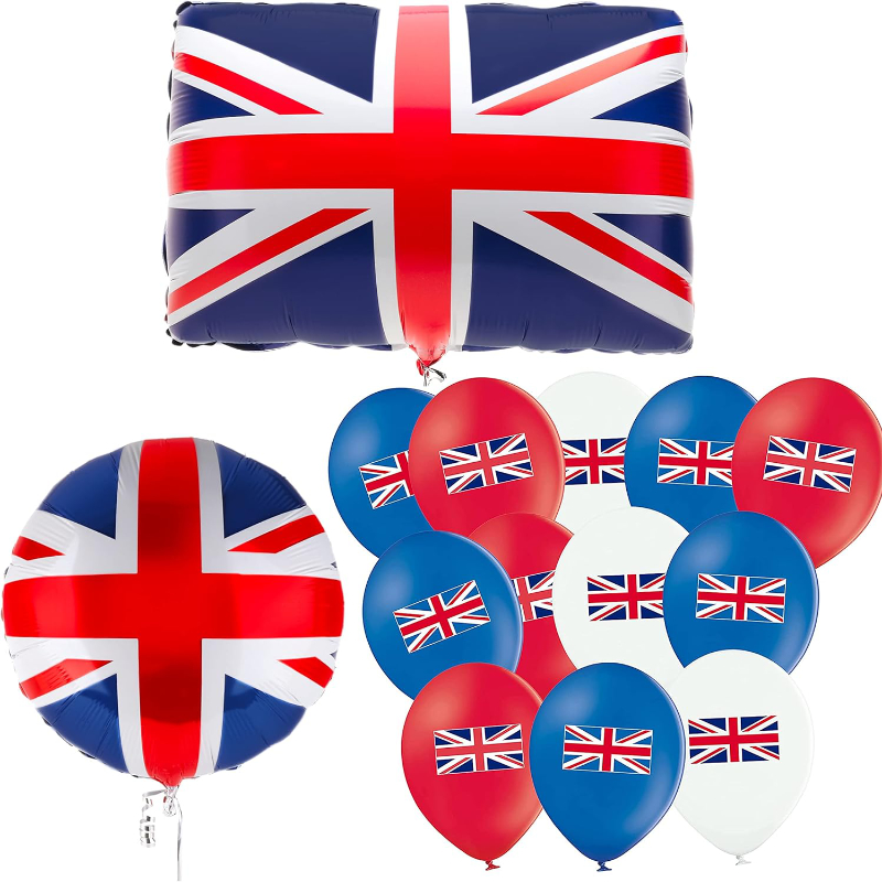 Union Jack Party Balloon Bundle – 30 x 12” Flag Latex Balloons, 1 X 18” Union Jack Round Balloon & 1 x 22” Large Flag Balloon – British Party Decorations