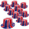 Pack of 12 - Plastic Union Jack Top Hats - One Size - His Majesty King Charles The III Coronation British Decorations