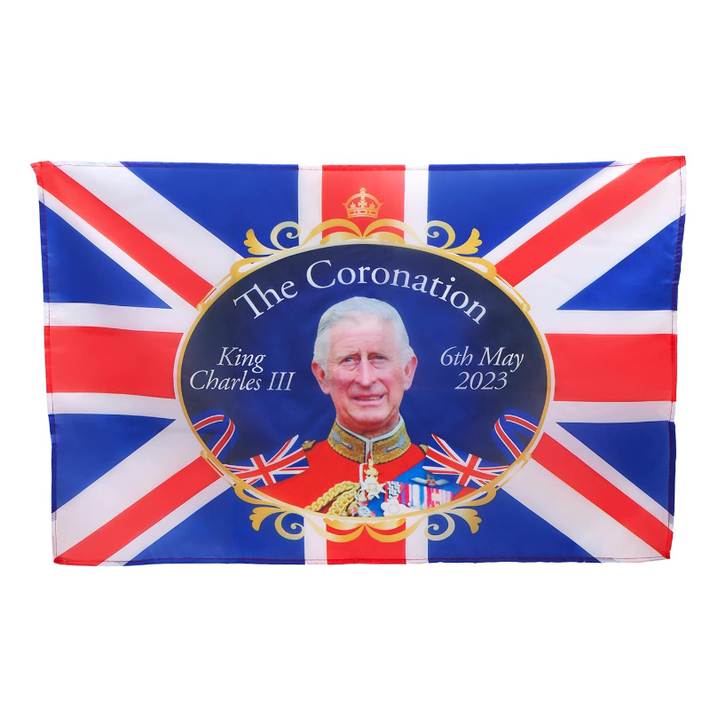 2.5ft x 1.6ft (76cm x 50cm) King Charles III Union Jack Coronation Souvenir Flag - British Decorations - Coronation Street Parties