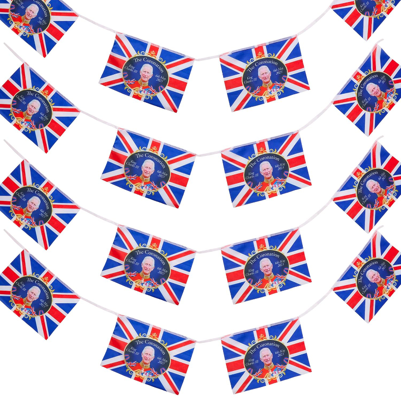 20ft Union Jack King Charles III Coronation Souvenir Bunting - British Decorations - Coronation Street Parties