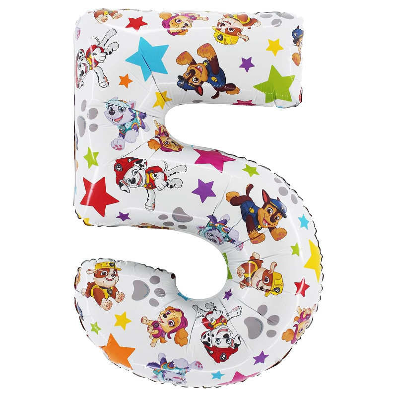 66cm (26") Paw Patrol Number Foil Balloon - Number 5 - Kids Party Balloons