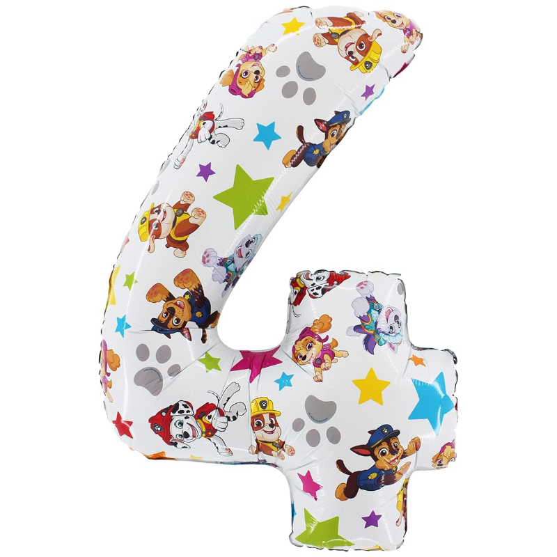 66cm (26") Paw Patrol Number Foil Balloon - Number 4 - Kids Party Balloons