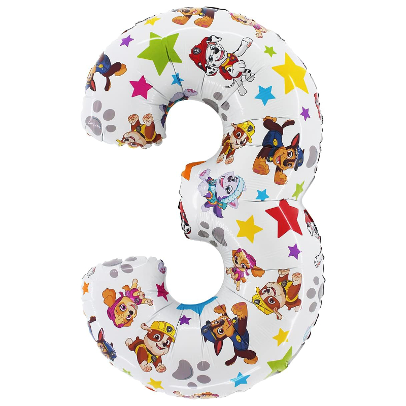 66cm (26") Paw Patrol Number Foil Balloon - Number 3 - Kids Party Balloons