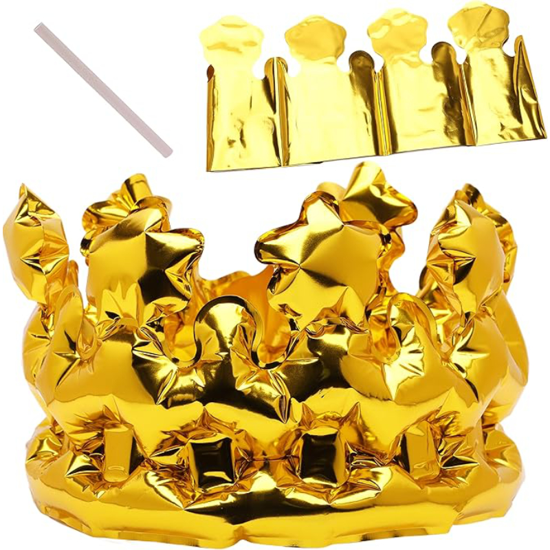 Inflatable Shiny Metallic Wearable Gold Crown - King Charles III Coronation Fancy Dress Accessories