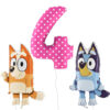 81cm (32") Bluey & Bingo Foil Balloon Pack - Character Balloons & 1 x 101cm (40") Number 4 Balloon - Rose Gold.