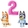 81cm (32") Bluey & Bingo Foil Balloon Pack - Character Balloons & 1 x 10cm (40") Number 2 Balloon - Rose Gold.
