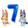 81cm (32") Bluey & Bingo Foil Balloon Pack - Character Balloons & 1 x 101cm (40") Number 7 Balloon - Blue.