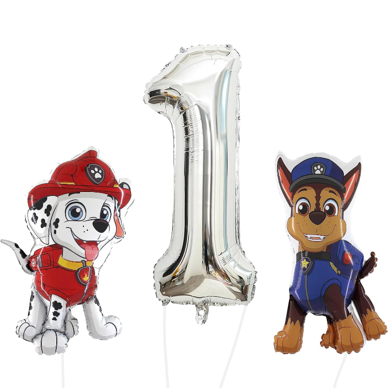 81cm (32") Chase & Marshall Paw Patrol Foil Balloon Pack - Character Balloons & 1 x 101cm (40") Number 1 Balloon - Silver.