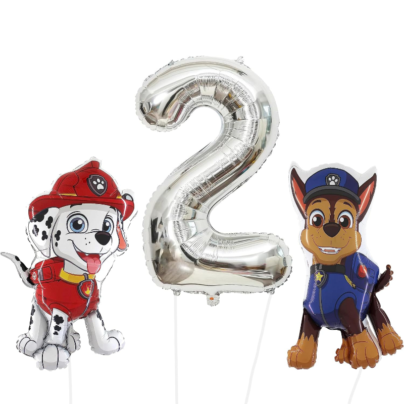 81cm (32") Chase & Marshall Paw Patrol Foil Balloon Pack - Character Balloons & 1 x 101cm (40") Number 2 Balloon - Silver.