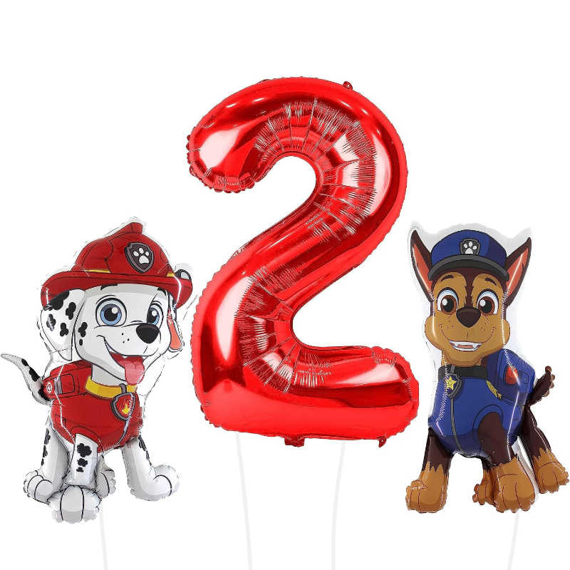 81cm (32") Pack of 2 - Chase & Marshall Paw Patrol Foil Balloon Pack - Character Balloons & 1 x 40" Number 2 Balloon - Red.