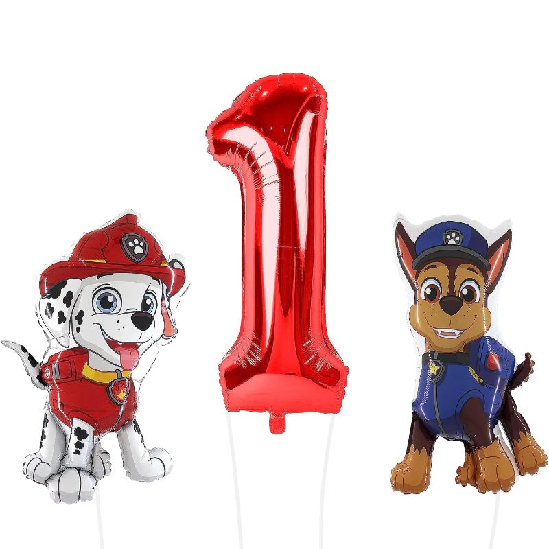 81cm (32") Pack of 2 - Chase & Marshall Paw Patrol Foil Balloon Pack - Character Balloons & 1 x 101cm (40") Number 1 Balloon - Red.