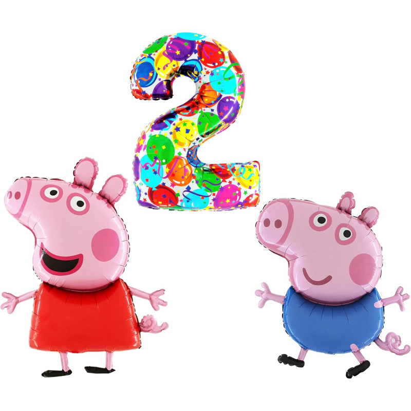 Peppa & George Pig Foil Balloon Pack - 2 x 37" Character Balloons & 1 x 40" Number 2 Balloon - Multi-coloured.