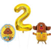 Hey Duggee Foil Balloon Pack - 1 x 25" Character Balloon, 1 x 18" Round Foil & 1 x 40" Number 2 Balloon - Gold.