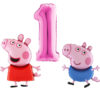 Peppa & George Pig Foil Balloon Pack - 2 x 37" Character Balloons & 1 x 40" Number 1 Balloon - Pink.