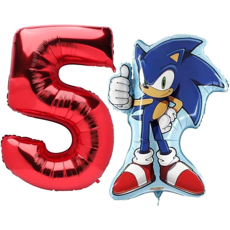 Sonic The Hedgehog Foil Balloon Pack - 1 x 29" Character Balloon & 1 x 40" Number 5 Balloon - Silver.