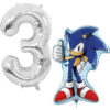 Sonic The Hedgehog Foil Balloon Pack - 1 x 29" Character Balloon & 1 x 40" Number 3 Balloon - Silver.