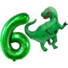 Green Dinosaur Foil Balloon Pack - 1 x 40" Shape Balloon & 1 x 40" Number 6 Balloon - Green.