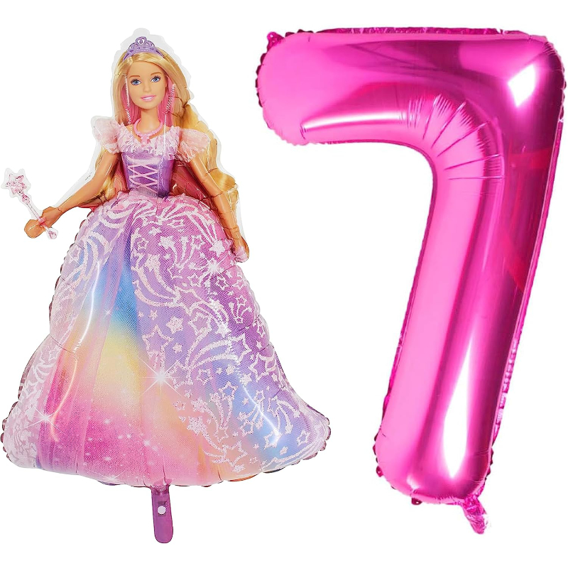 Barbie Foil Balloon Pack - 1 x 42" Character Balloon & 1 x 40" Number 7 Balloon - Pink.