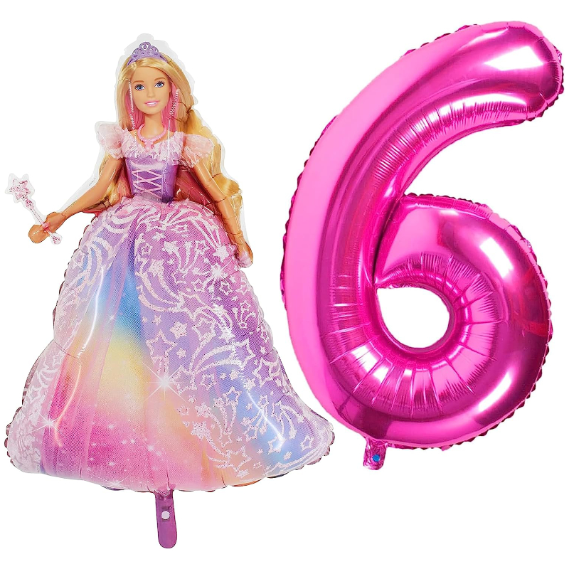 Barbie Foil Balloon Pack - 1 x 42" Characte Balloon & 1 x 40" Number 6 Balloon - Pink.