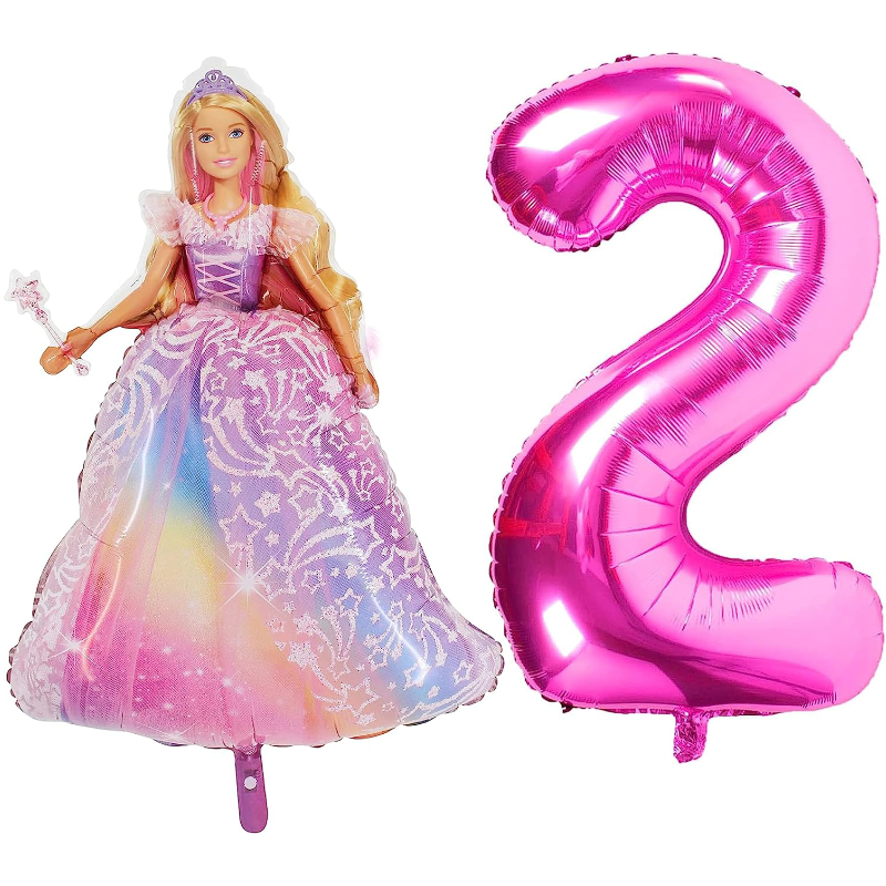 Barbie Foil Balloon Pack - 1 x 42" Character Balloon & 1 x 40" Number 2 Balloon - Pink.