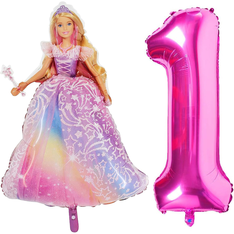 Barbie Foil Balloon Pack - 1 x 42" Character Balloon & 1 x 40" Number 1 Balloon - Pink.