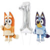 Bluey & Bingo Foil Balloon Pack - 2 x 32" Character Balloons & 1 x 40" Number 1 Balloon - Silver.