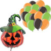 Halloween Balloon Pack - 1 x 24" Pumpkin Foil Balloon & 30 Latex Balloons: 10 x Black, Green & Orange - Spooky Party Decorations