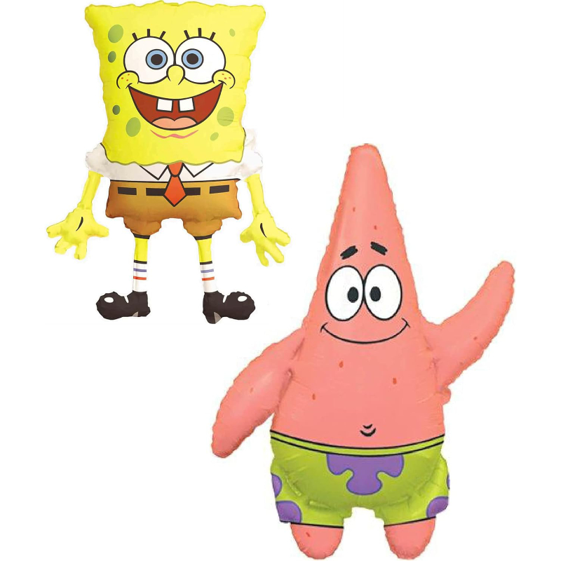 Pack Of 2 - Spongebob Squarepants and Patrick Star Foil Balloons - 1 x 29" Spongebob & 1 x 36" Patrick Shaped Character Foil Balloons
